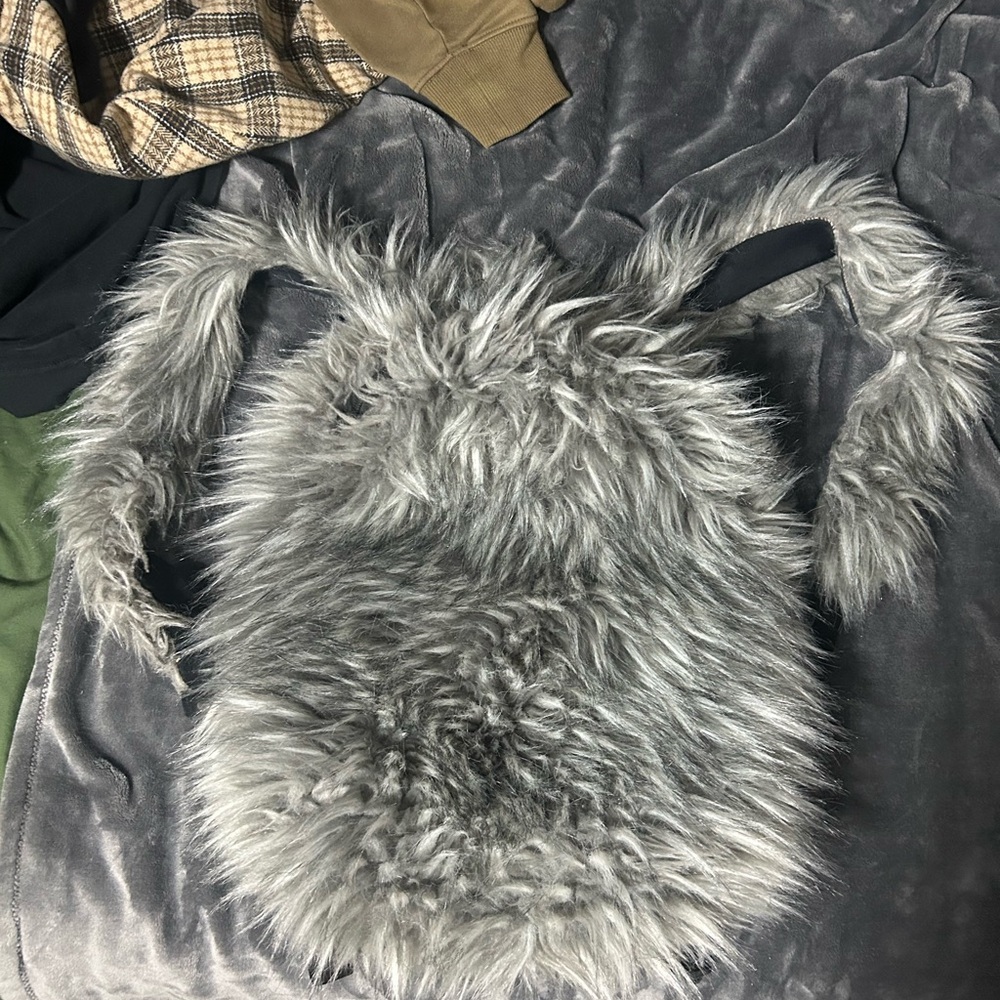 Gray Faux Fur Backpack